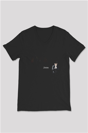 Therion Baskılı Unisex Siyah V Yaka Tişört - Tshirt