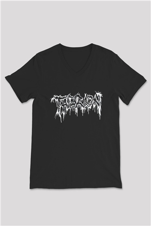 Therion Baskılı Unisex Siyah V Yaka Tişört - Tshirt