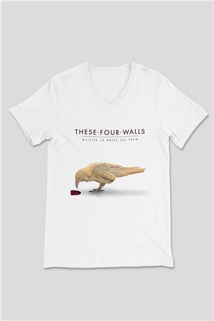 These Four Walls Baskılı Beyaz Unisex V Yaka Tişört - Tshirt