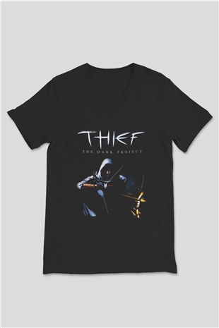 Thief Siyah Unisex V Yaka Tişört