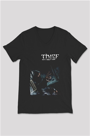 Thief Siyah Unisex V Yaka Tişört