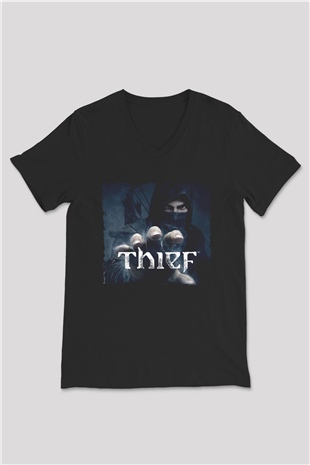 Thief Siyah Unisex V Yaka Tişört