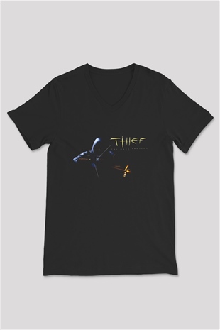 Thief Siyah Unisex V Yaka Tişört