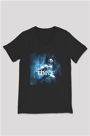 Thief Siyah Unisex V Yaka Tişört