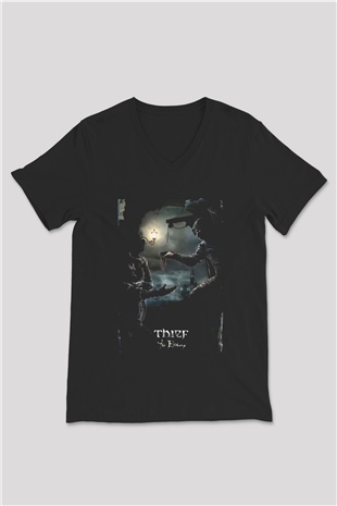 Thief Siyah Unisex V Yaka Tişört