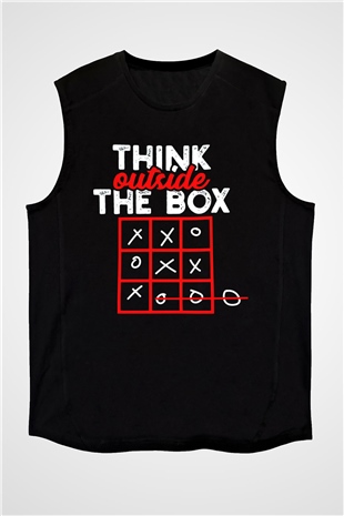 Think Outside Box Baskılı Unisex Siyah  Kolsuz Tişört