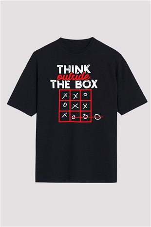 Think Outside Box Baskılı Oversize Siyah Tişört