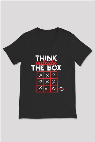 Think Outside Box Baskılı Unisex Siyah  V Yaka Tişört