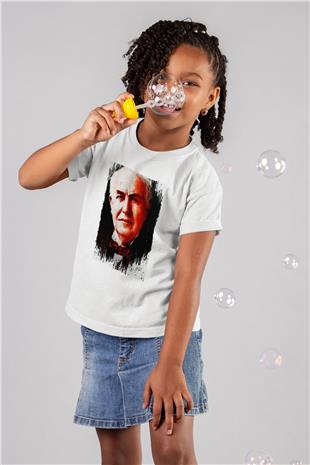 Thomas Alva Edison Baskılı Unisex Beyaz Çocuk Tişörtü - Tshirt