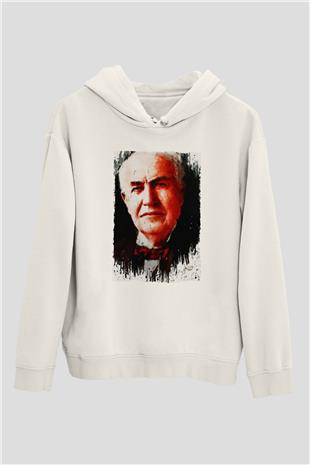 Thomas Alva Edison Baskılı Unisex Ekru Hoodie