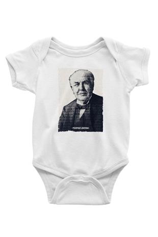 Thomas Edison Renkli Portre Baskılı Beyaz Bebek Body - Zıbın