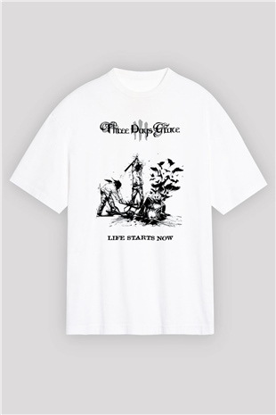 Three Days Grace Beyaz Unisex Oversize Tişört T-Shirt