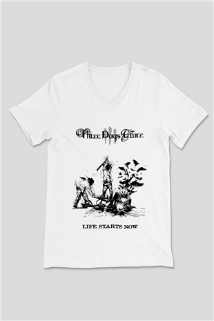 Three Days Grace Beyaz Unisex V Yaka Tişört T-Shirt
