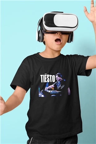 Tiesto Baskılı Siyah Unisex Çocuk Tişört