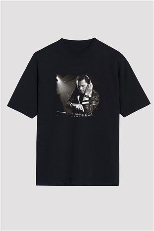 Tiesto Baskılı Unisex Oversize Siyah Tişört
