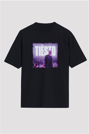 Tiesto Baskılı Unisex Oversize Siyah Tişört