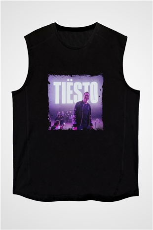 Tiesto Baskılı Unisex Siyah Kolsuz Tişört