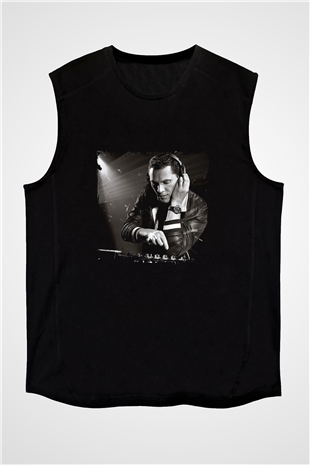 Tiesto Baskılı Unisex Siyah Kolsuz Tişört