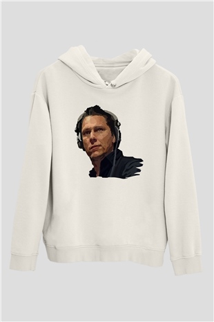 Tiesto Beyaz Unisex Kapşonlu Sweatshirt