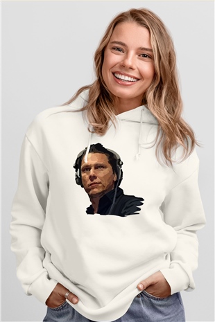 Tiesto Beyaz Unisex Kapşonlu Sweatshirt