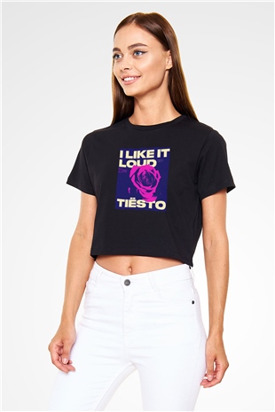 Tiesto Siyah  Crop Top Tişört
