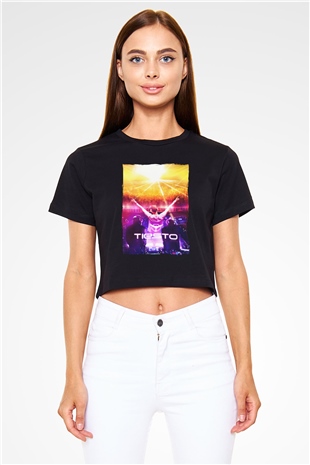 Tiesto Siyah  Crop Top Tişört