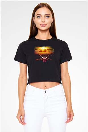 Tiesto Siyah  Crop Top Tişört