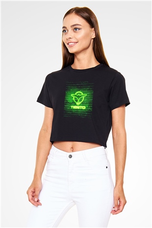 Tiesto Siyah  Crop Top Tişört