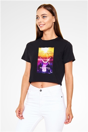 Tiesto Siyah  Crop Top Tişört