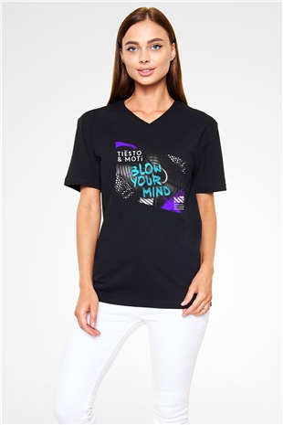 Tiesto Siyah Unisex V Yaka Tişört