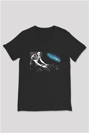 Tiesto Siyah Unisex V Yaka Tişört