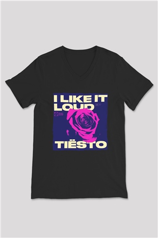 Tiesto Siyah Unisex V Yaka Tişört