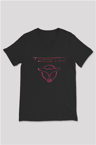 Tiesto Siyah Unisex V Yaka Tişört