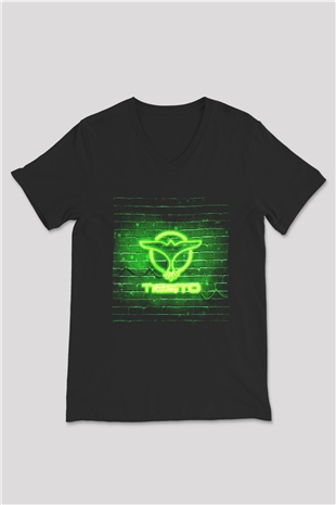 Tiesto Siyah Unisex V Yaka Tişört