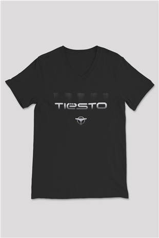 Tiesto Siyah Unisex V Yaka Tişört