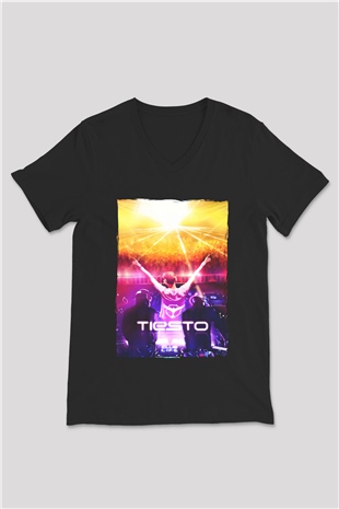 Tiesto Siyah Unisex V Yaka Tişört