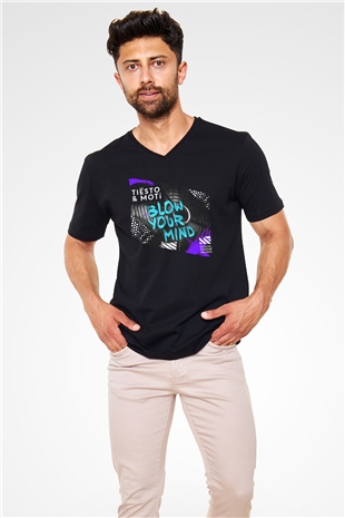 Tiesto Siyah Unisex V Yaka Tişört