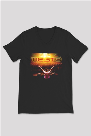 Tiesto Siyah Unisex V Yaka Tişört