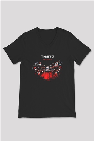 Tiesto Siyah Unisex V Yaka Tişört T-Shirt