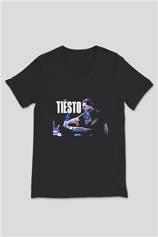 Tiesto Siyah Unisex V Yaka Tişört T-Shirt