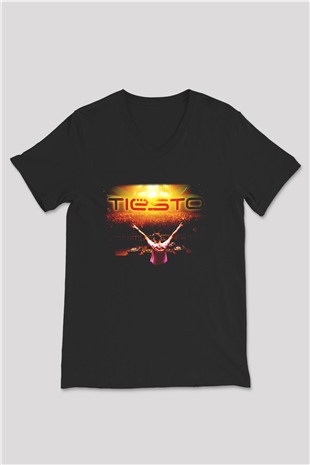 Tiesto Siyah Unisex V Yaka Tişört T-Shirt