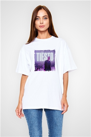 TiestoBaskılı Beyaz Oversize Tişört