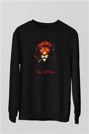 Tiger Smoke Baskılı Unisex Siyah  Sweatshirt
