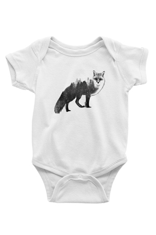 Tilki Baskılı Beyaz Unisex Bebek Body - Zıbın