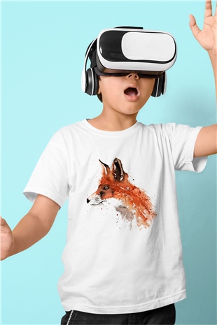 Tilki Baskılı Beyaz Unisex Çocuk Tişört