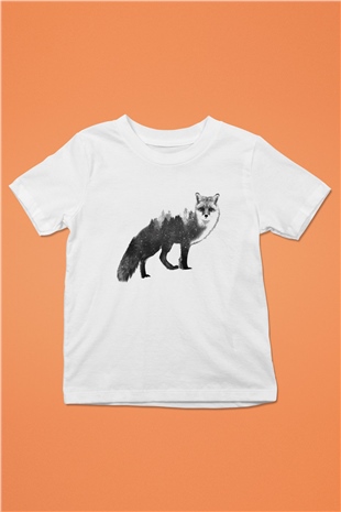Tilki Baskılı Beyaz Unisex Çocuk Tişört