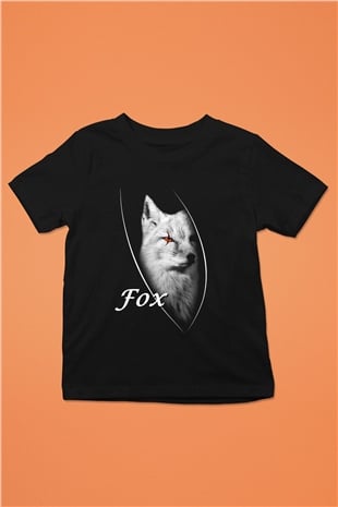 Tilki Baskılı Siyah Unisex Çocuk Tişört