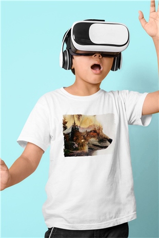 Tilki Baskılı Unisex Beyaz  Çocuk Tişört