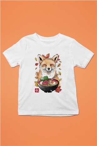 Tilki Baskılı Unisex Beyaz  Çocuk Tişört