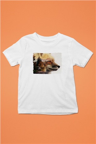 Tilki Baskılı Unisex Beyaz  Çocuk Tişört